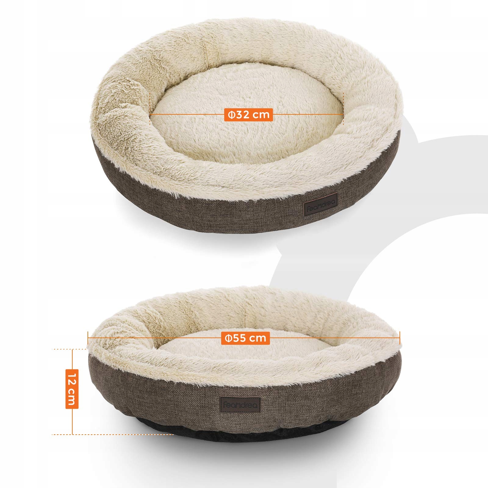 FEANDREA Legowisko Dla Psa Kota Okrągłe Donut 55 cm Brązowe — miniatura 6