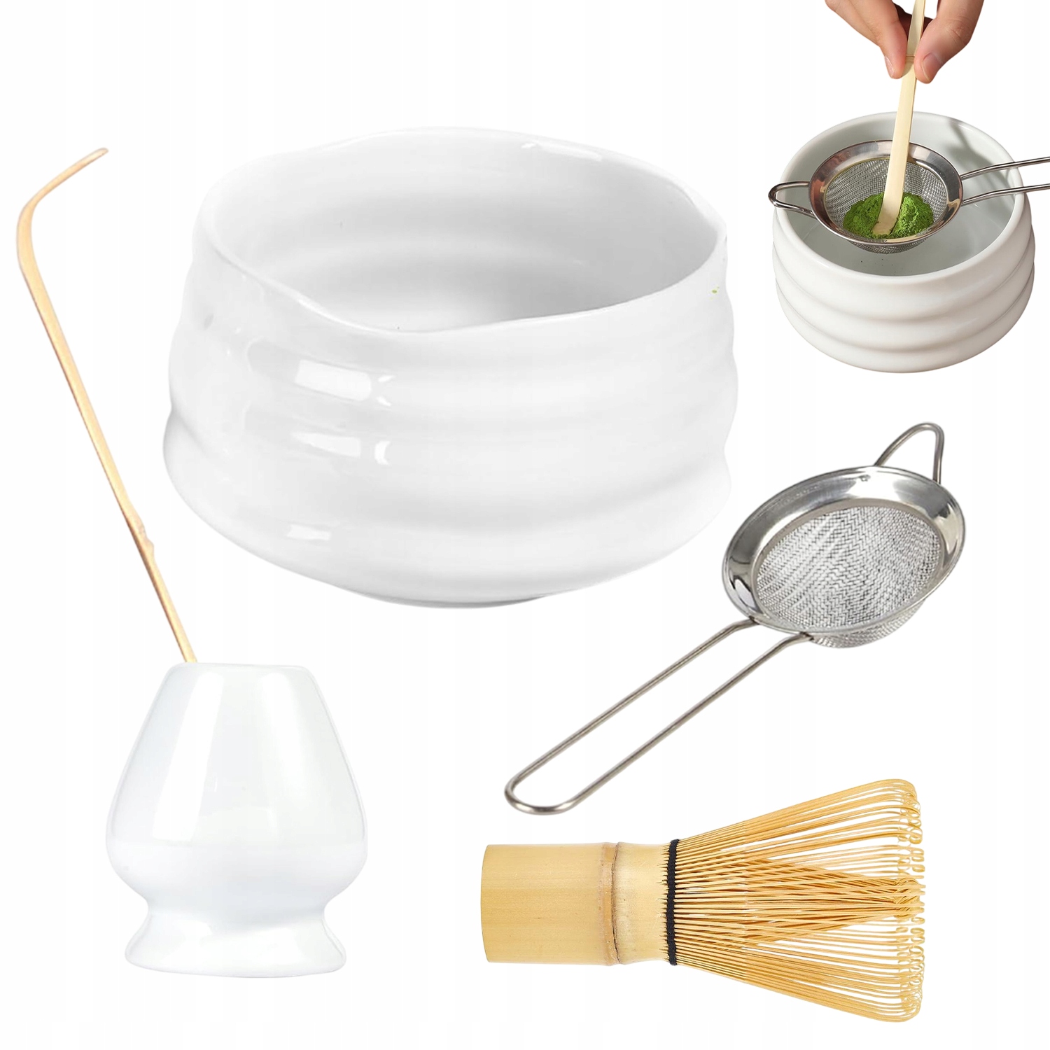 Levně Dárková Sada Na Čaj Matcha S Šálek Metlou A Sítkem