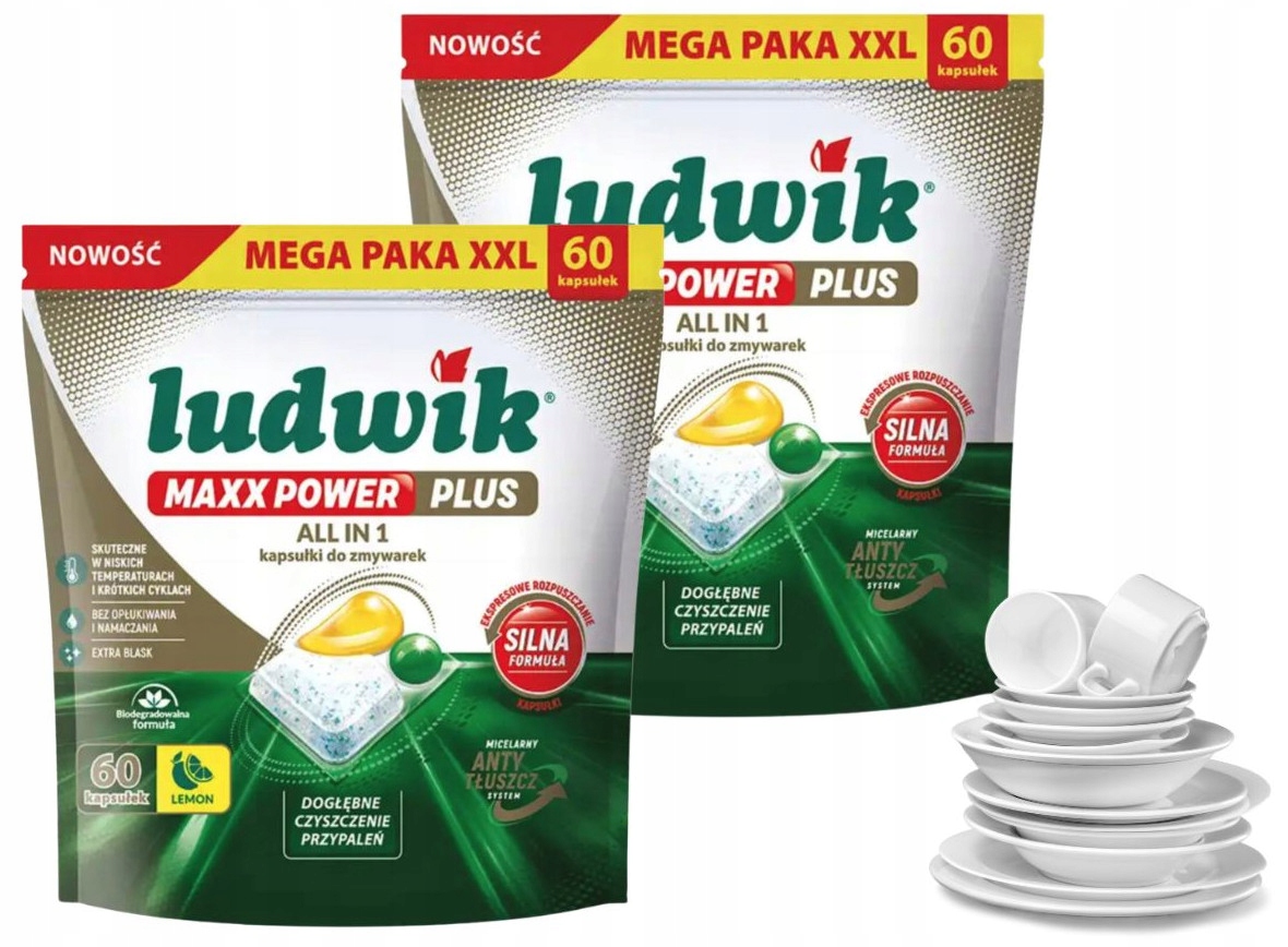 Levně Ludwik Maxx Power Plus All IN1 Kapsle do myčky nádobí 120 ks Biologicky rozložitelné