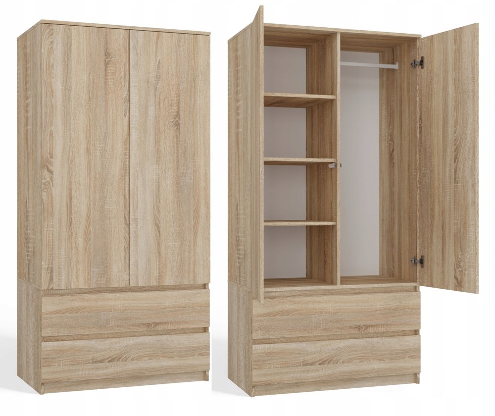 Szafa garderoba sypialnia duża szuflady półki wieszak 180x90x50 dąb sonoma