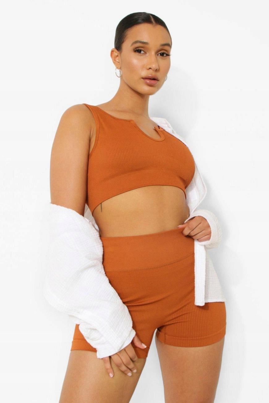 BOOHOO PRĄŻKOWANY CROP TOP NA RAMIĄCZKACH S Materiał dominujący poliamid