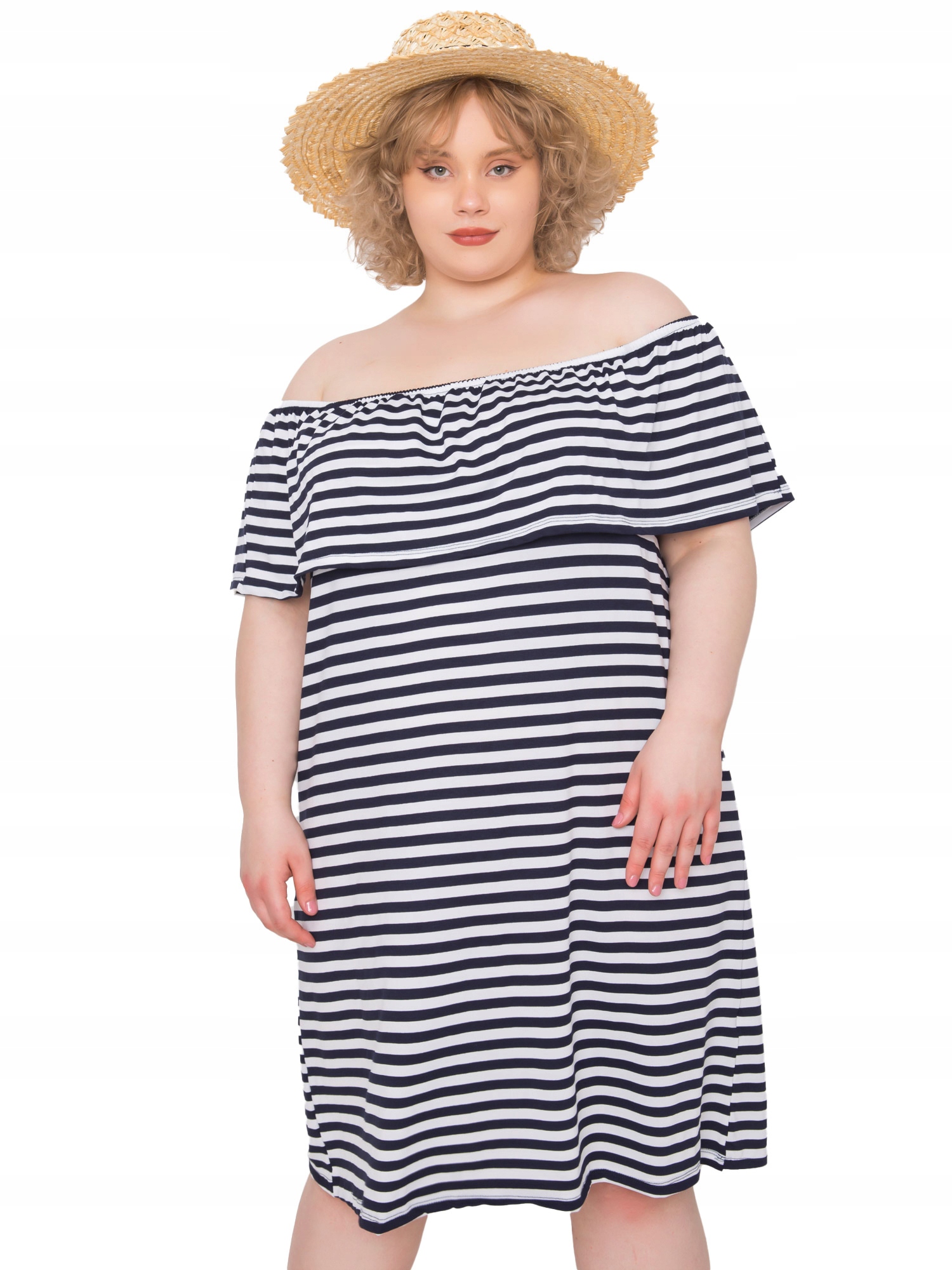 

Wygodna Sukienka Damska w paski Plus Size - 3XL