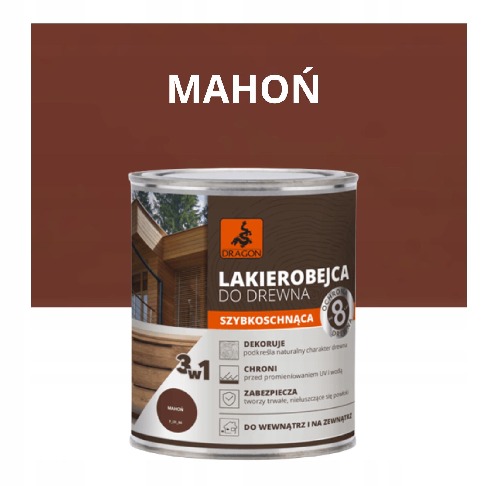 Dragon Lakierobejca Do Drewna Szybkoschnąca Mahoń 5 L Ochronna
