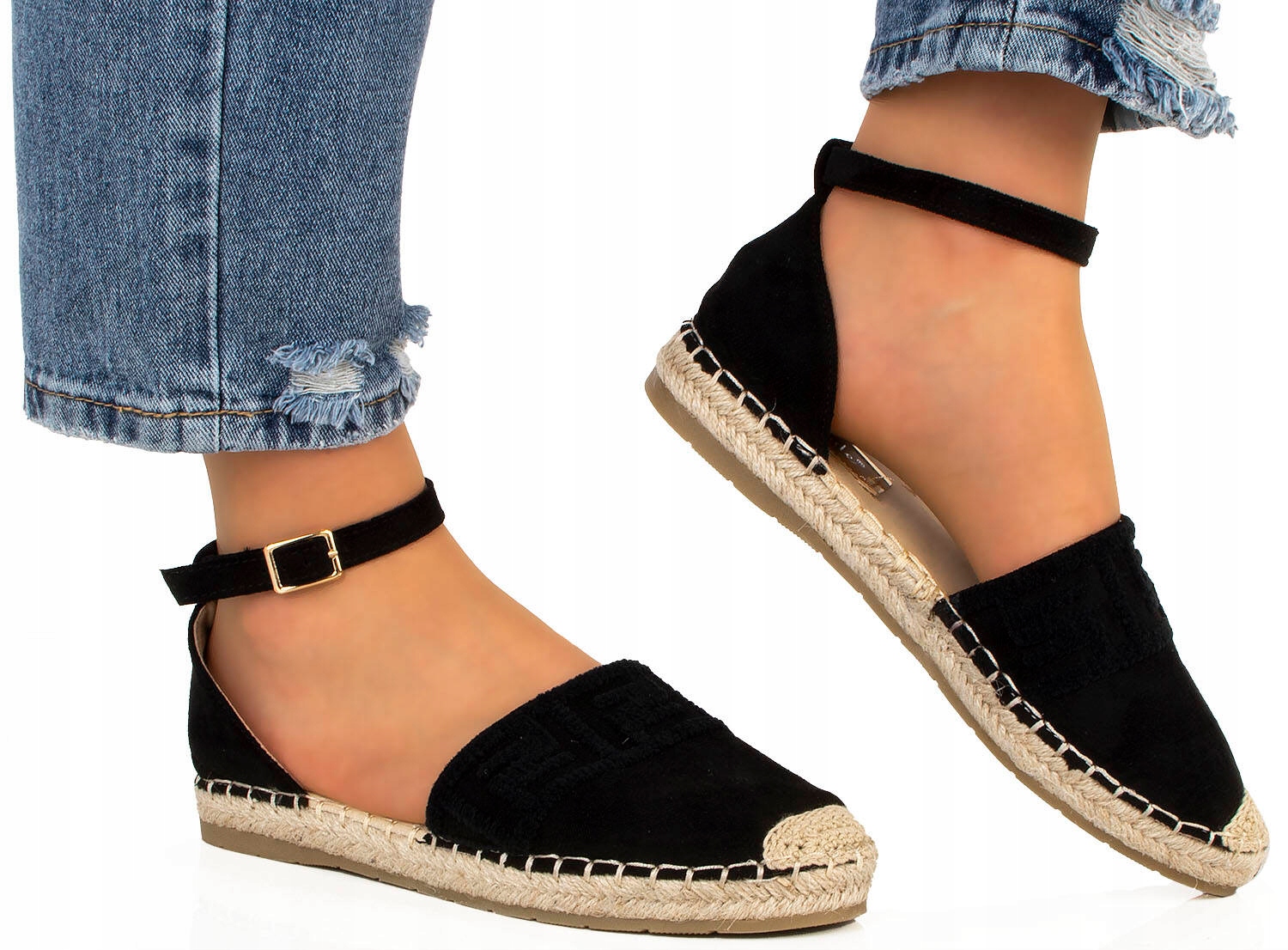 SANDAŁY ESPADRYLE CZARNE WIĄZANE AŻUROWE 38 Rozmiar 38