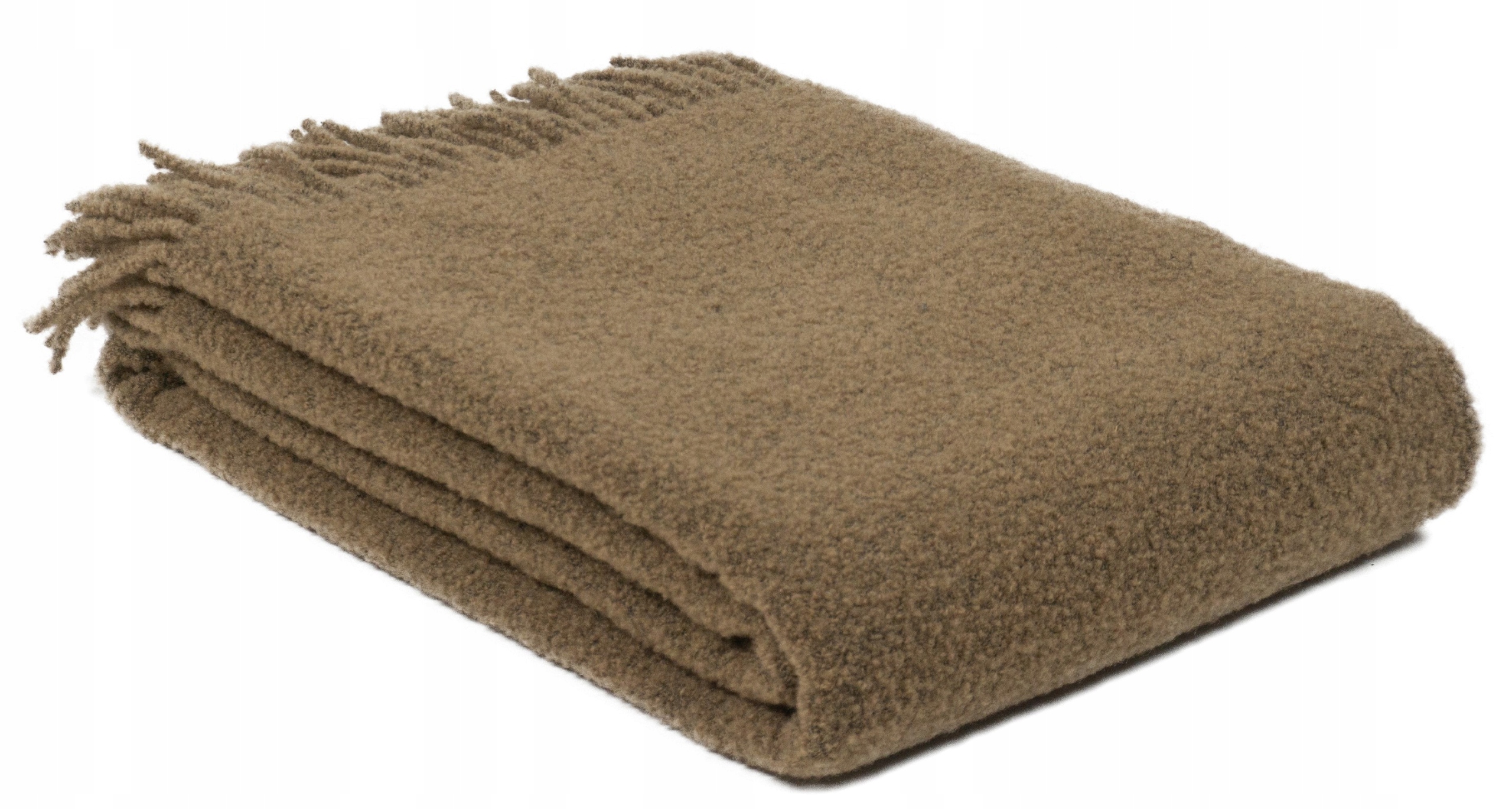 Vlněná deka Merino Bukle 140x200 Bouclé s třásněmi Světle hnědá Kampol