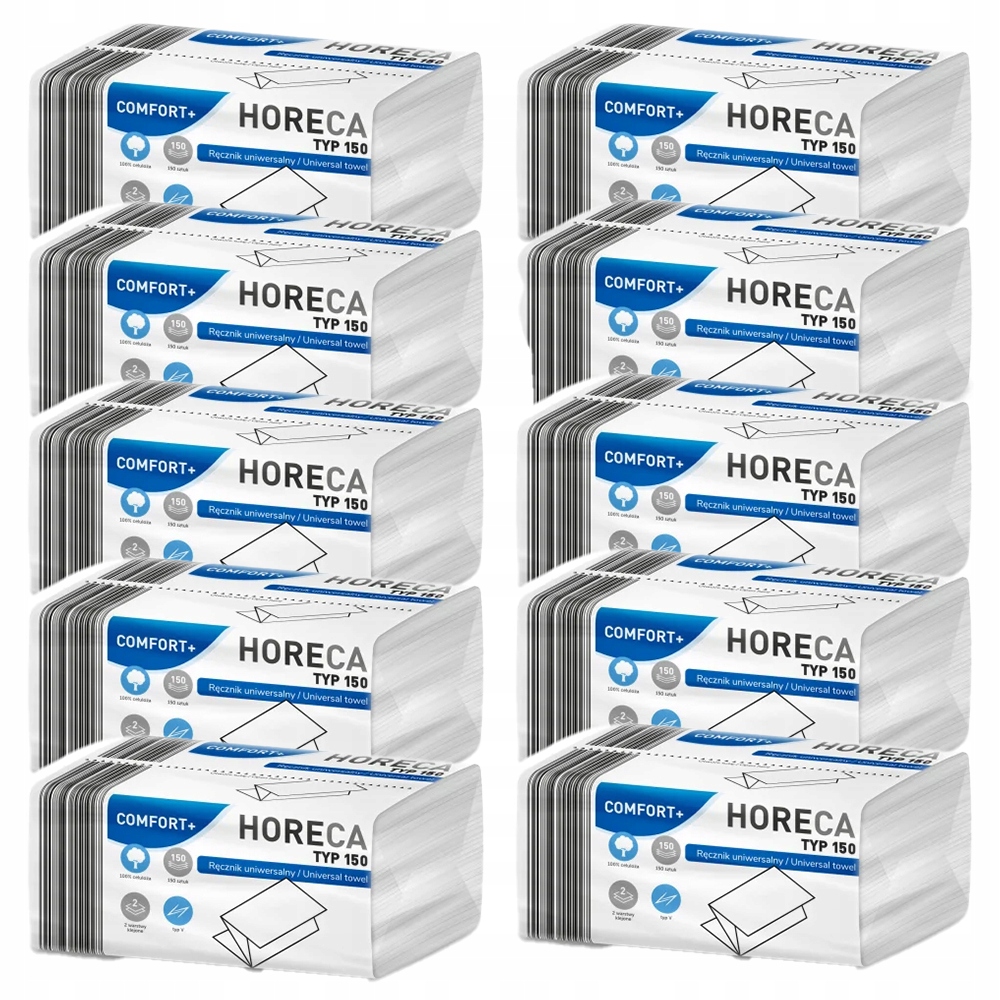 10x Ręcznik Papierowy Składany Celuloza 150 Listków Biały 2 Warstwowy Zz