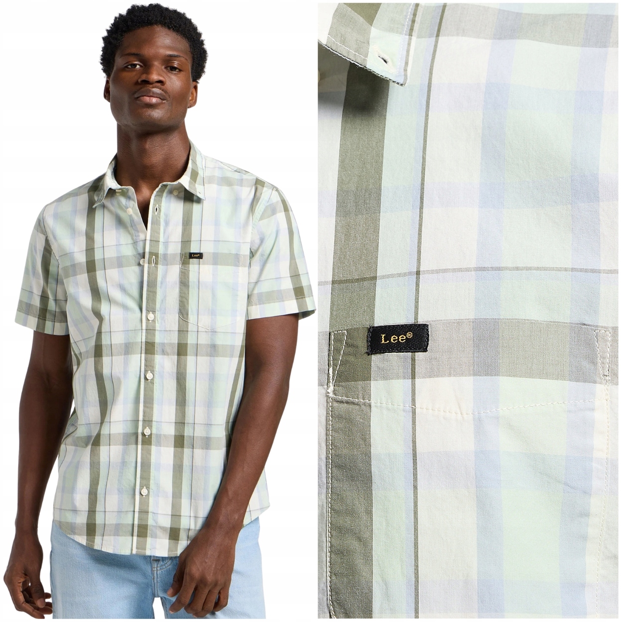 Lee Button Down Ss Sage pánská bavlněná košile s krátkým rukávem Regular XXL