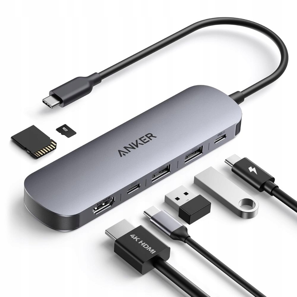 Usb Hub Anker A83D2 Nano 7V1 Usb Typ Pasivní Šedá Čtečka Karet Pd 100W