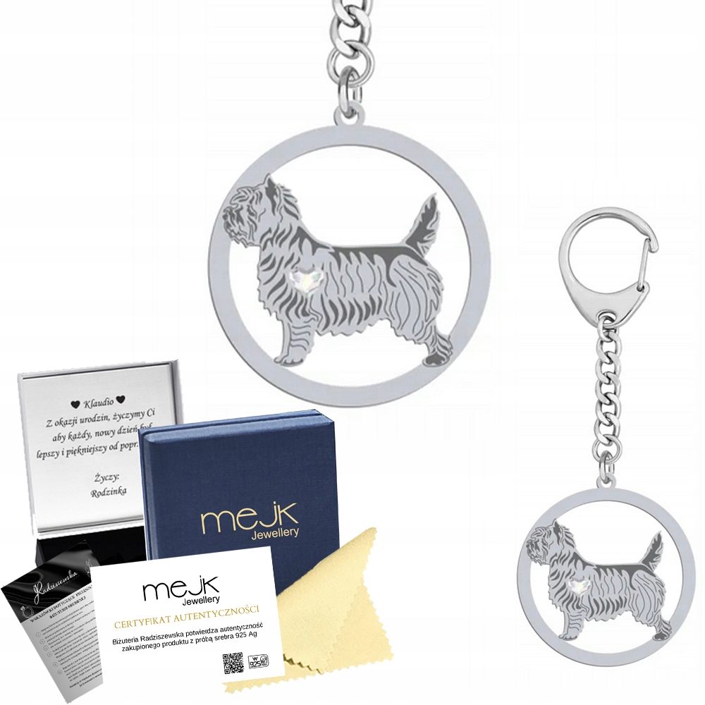 Přívěsek Na Klíče s pejskem Cairn Terrier 925 Šperky Žena Gravírování Bonus