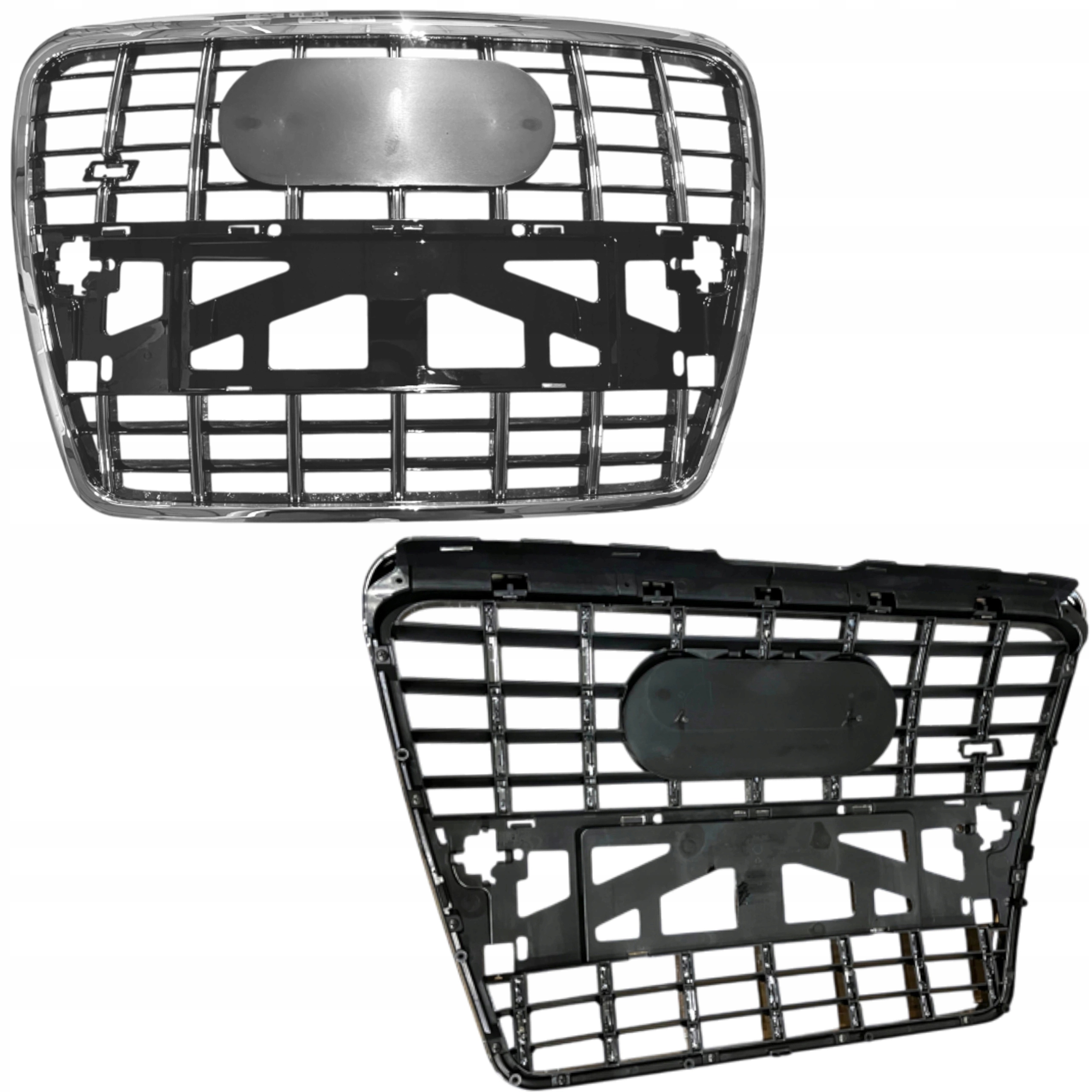 Atrapa Chladiče Gril Mřížka Černý Lesk Rám Chrom Audi A6 C6 2004-2011