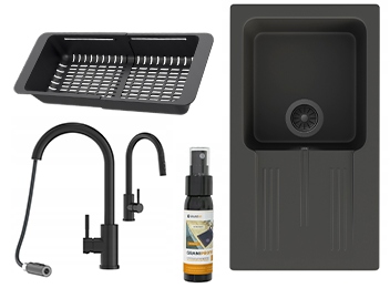 Dřez Granitové Jednokomorové Černé Ada Baterie Loseto Sifon Košík