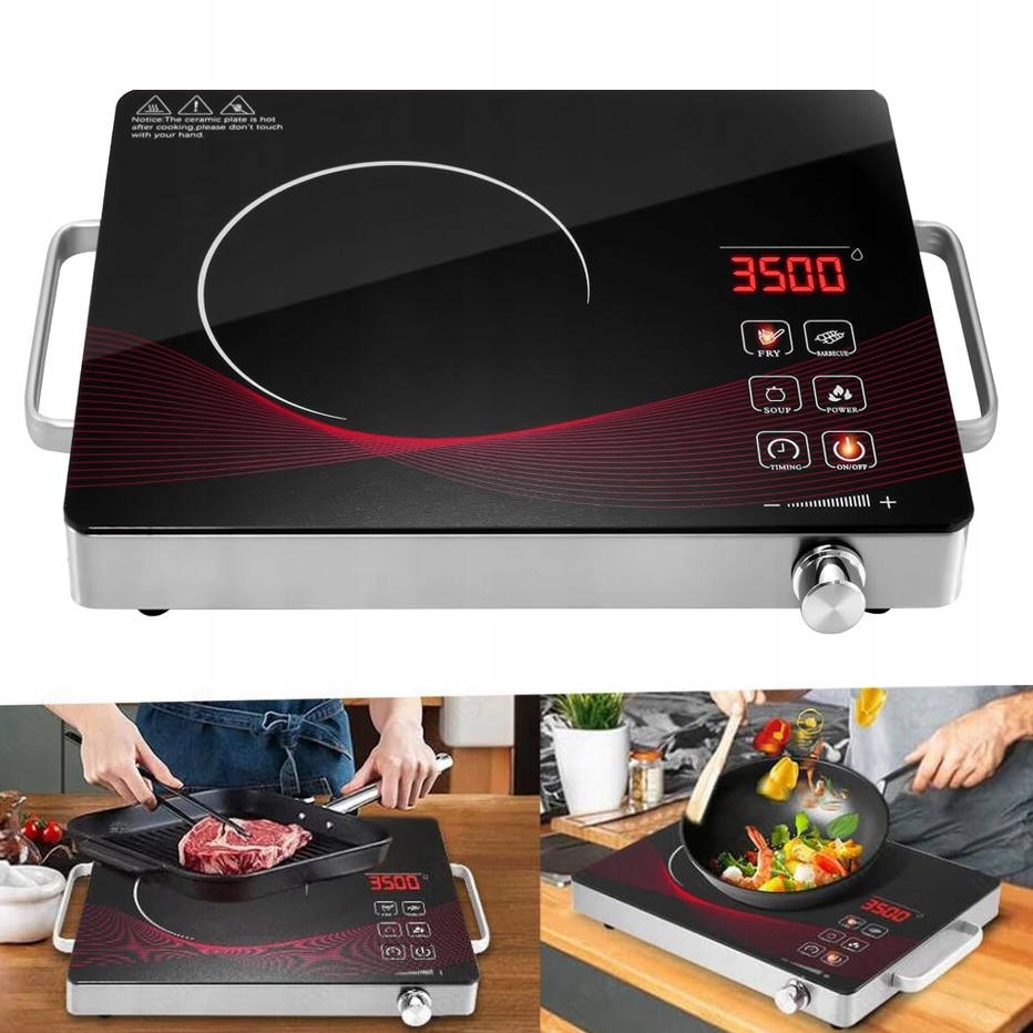 Przenośna Gorąca Płyta Na Podczerwień 3500W, 4 Funkcje Gotowania, Dotyk Czujnika I Pokrętło
