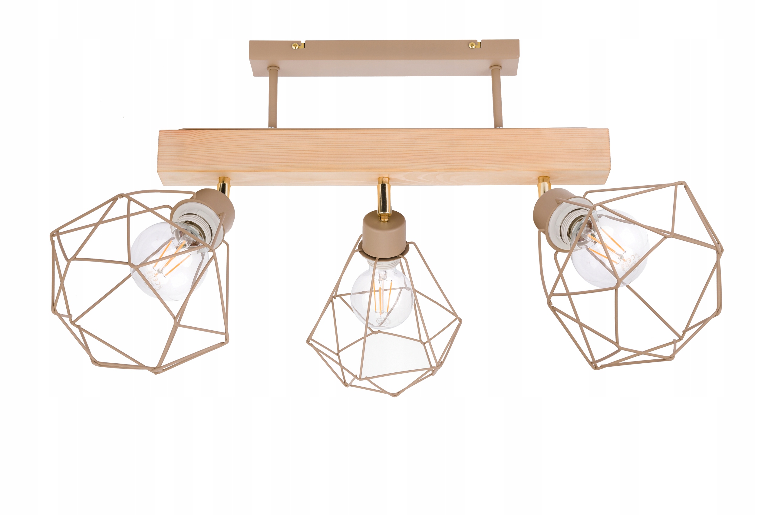 Dřevěná stropní lampa Lustr Stropní Svítidlo 3x Klosz Diamant Kašmír béžová