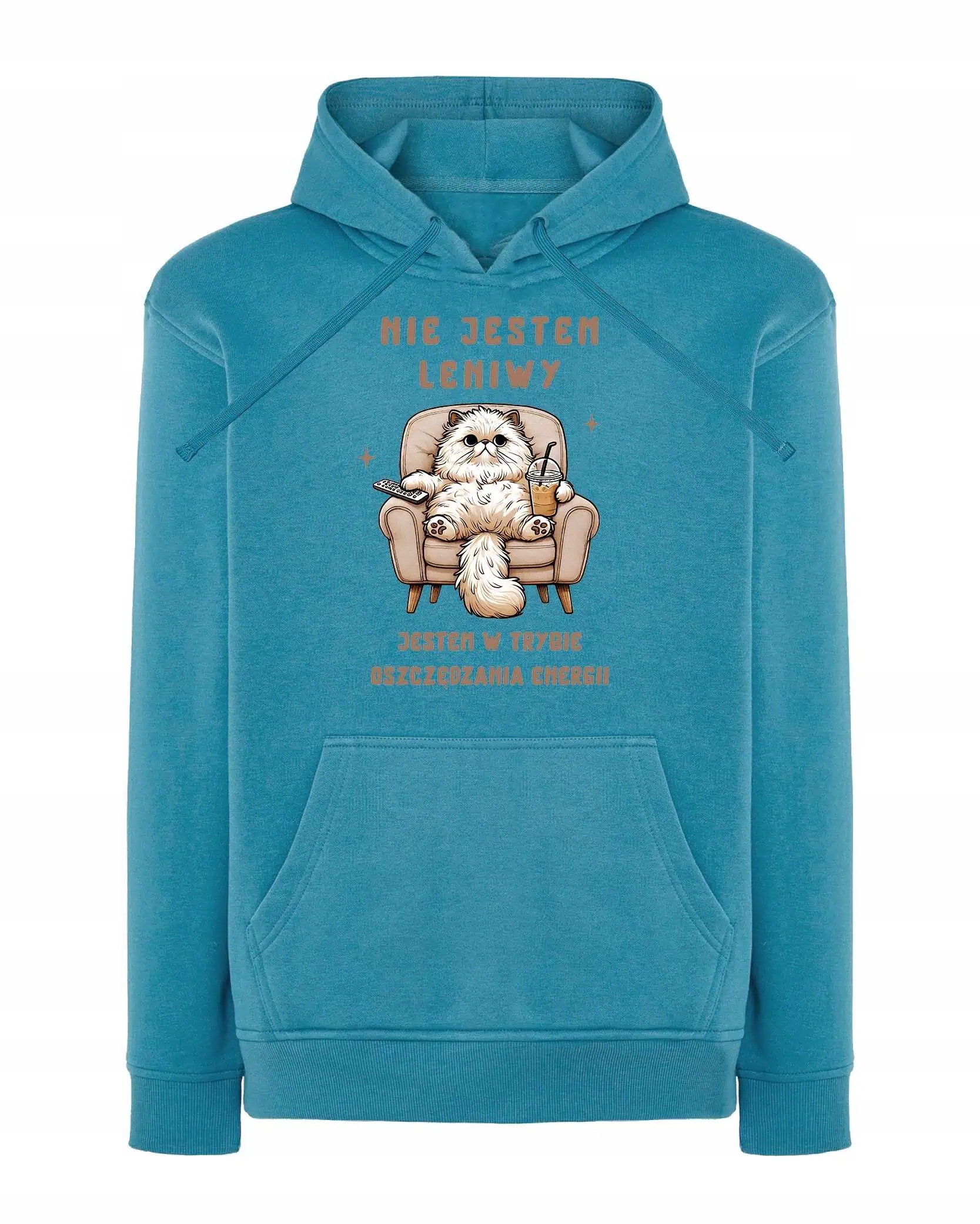 Mikina s kapucí Kočička Legrační Text Leniuch Modrá XL