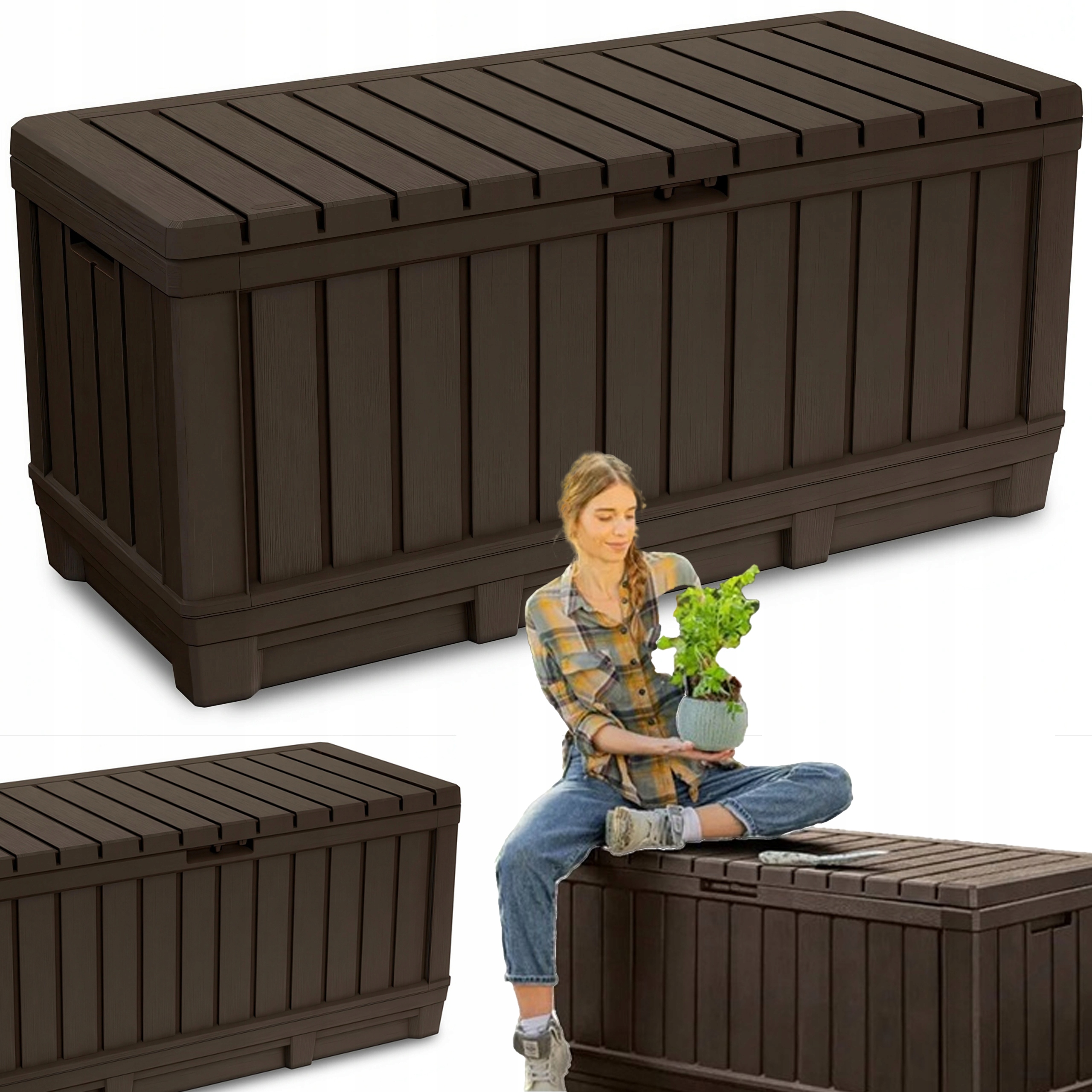Záhradná skrinka Kentwood Keter na balkón, terasu, úložný priestor 350L, hnedá