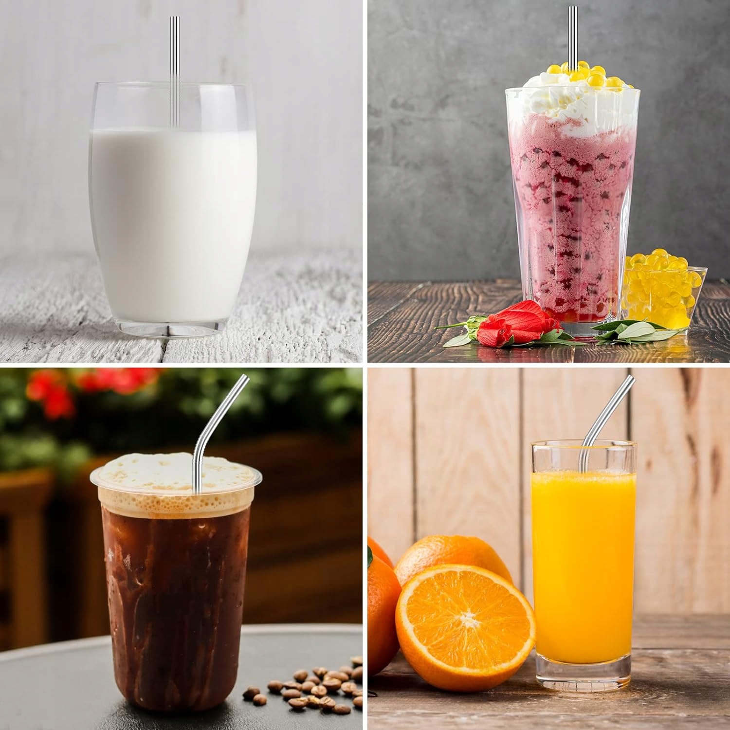 SŁOMKI DO PICIA ZE STALI NIERDZEWNEJ SZCZOTKI DO CZYSZCZENIA WIELORAZOWE 12 Materiał inny