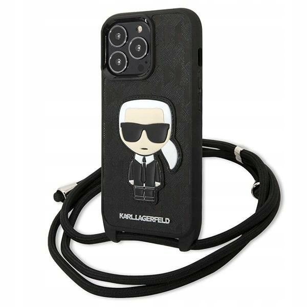 Kožený kryt Karl Lagerfeld Monogram Patch and Cord Pouzdro pro iPhone 13 Pro