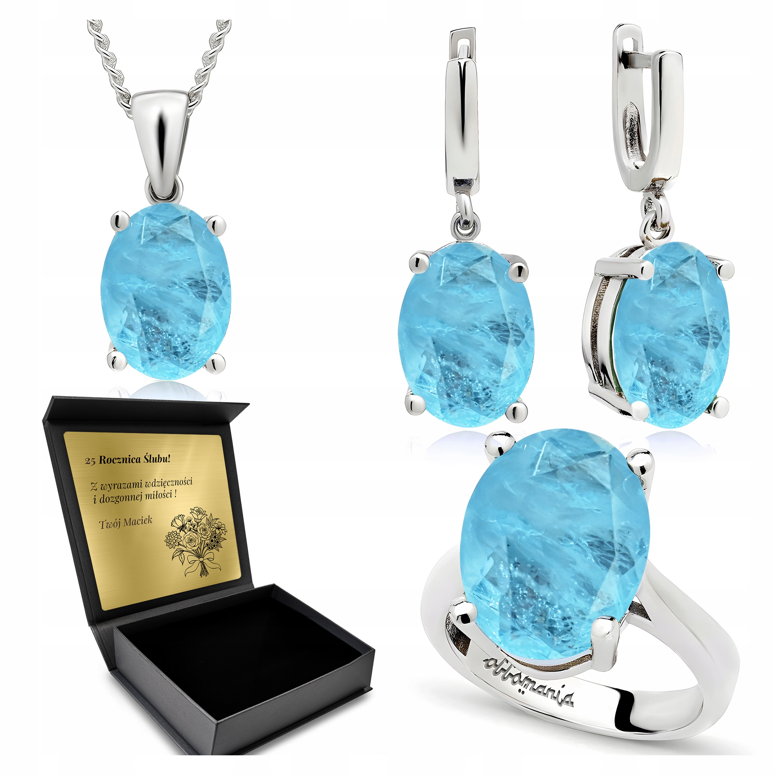 Komplet Stříbrných Šperků 925 Turmalín Paraiba Dárek pro ženu Gravírování