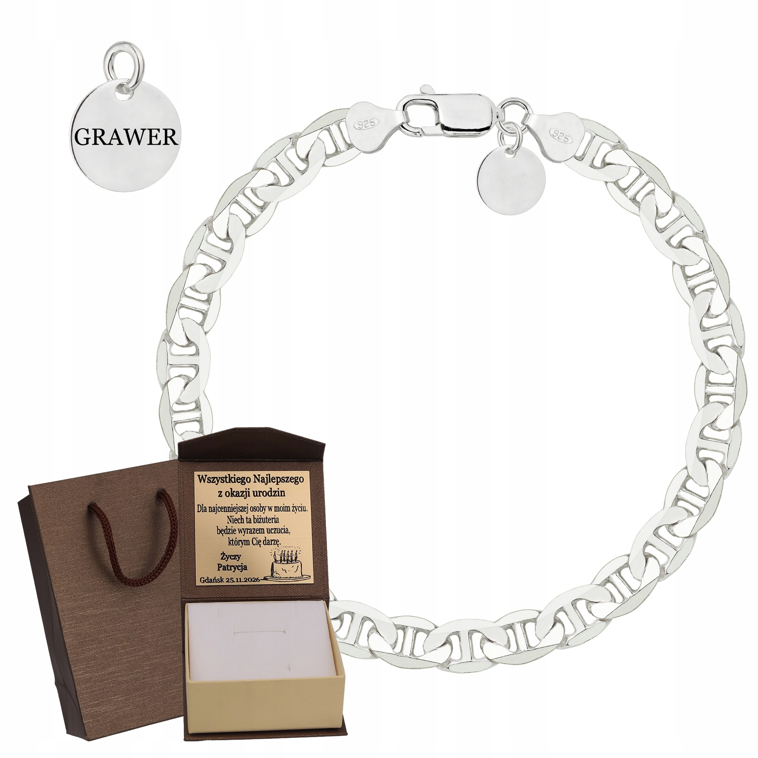 Pánský Náramek Gucci Z Masivního Stříbra Ryzost 925 Pánský Náramek Gravírování Bonus