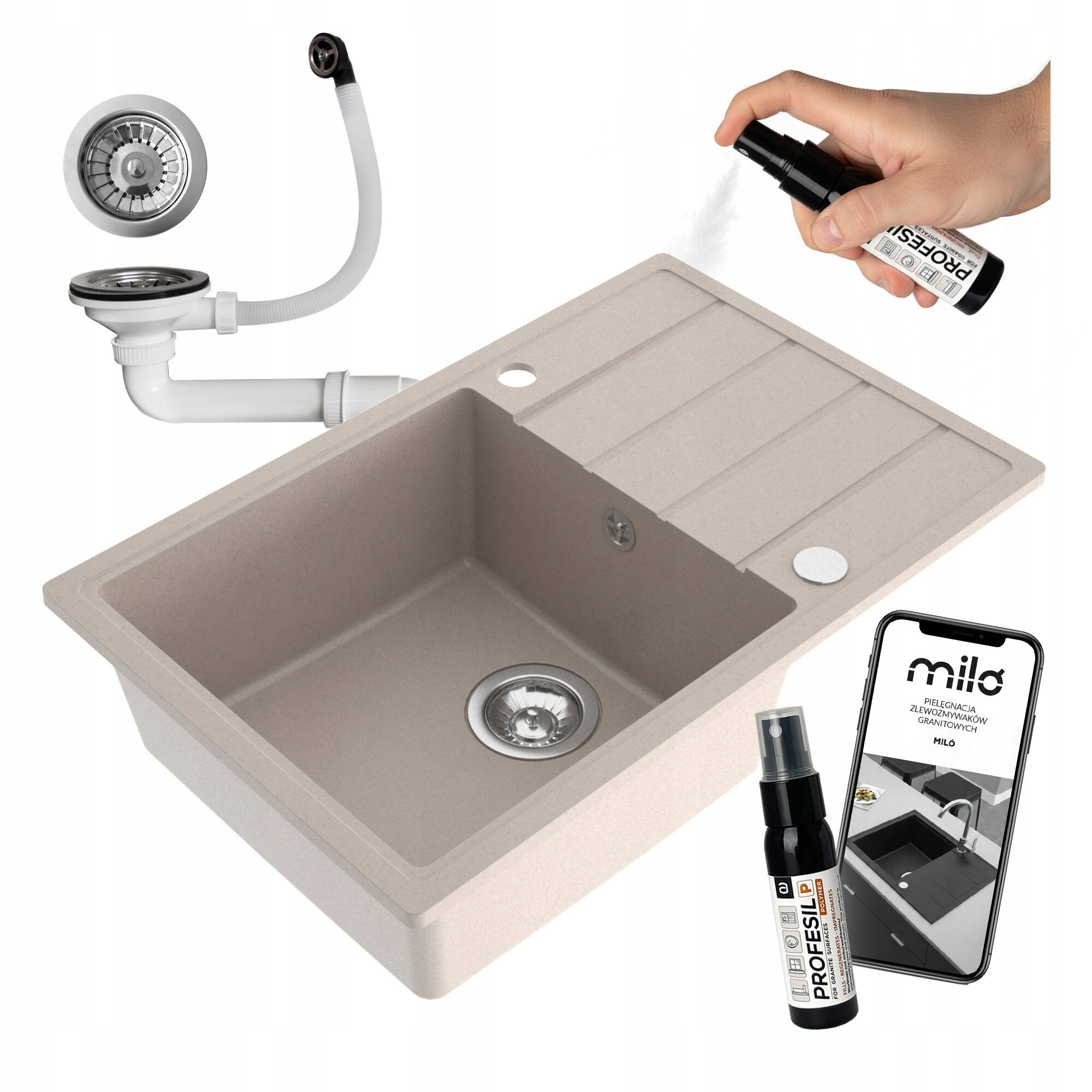 Granitový Drez Jednokomorový Metro Súprava Sifón Veľká Komora