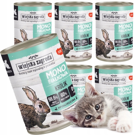Wiejska Zagroda karma mokra dla kociąt Monoproteinowa królik 6 x 400g
