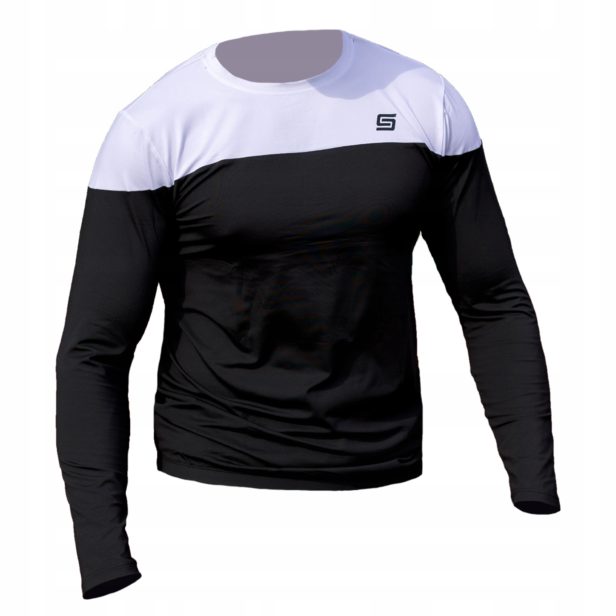 Rashguard męski z długim rękawem czarno biały treningowy siłownia slip_stop