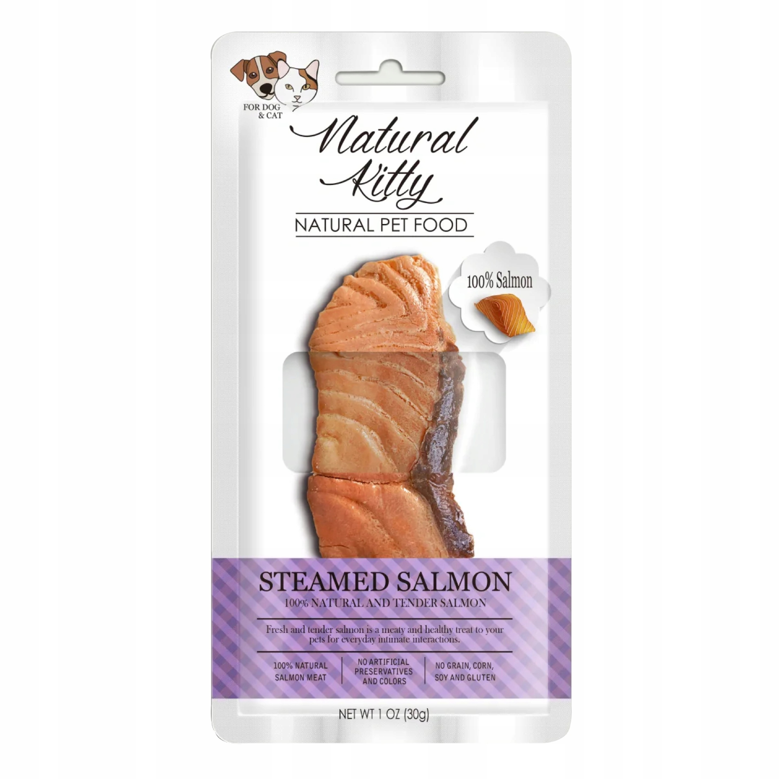 Levně Prémiový pamlsek Natural Kitty se 100% dušeným lososem psí pamlsek a kočky 12x25g