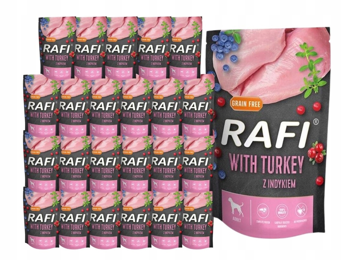 Levně Rafi vlhké krmivo pro psy s krůtím masem, sáček 24x500 g Dolina Noteci