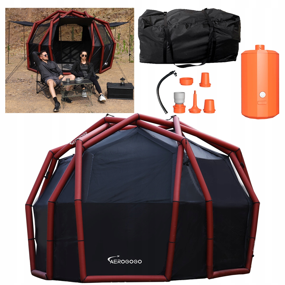 Aerogogo Dome Tent ZT0-04 Namiot dmuchany pompowany Pompka elektryczna