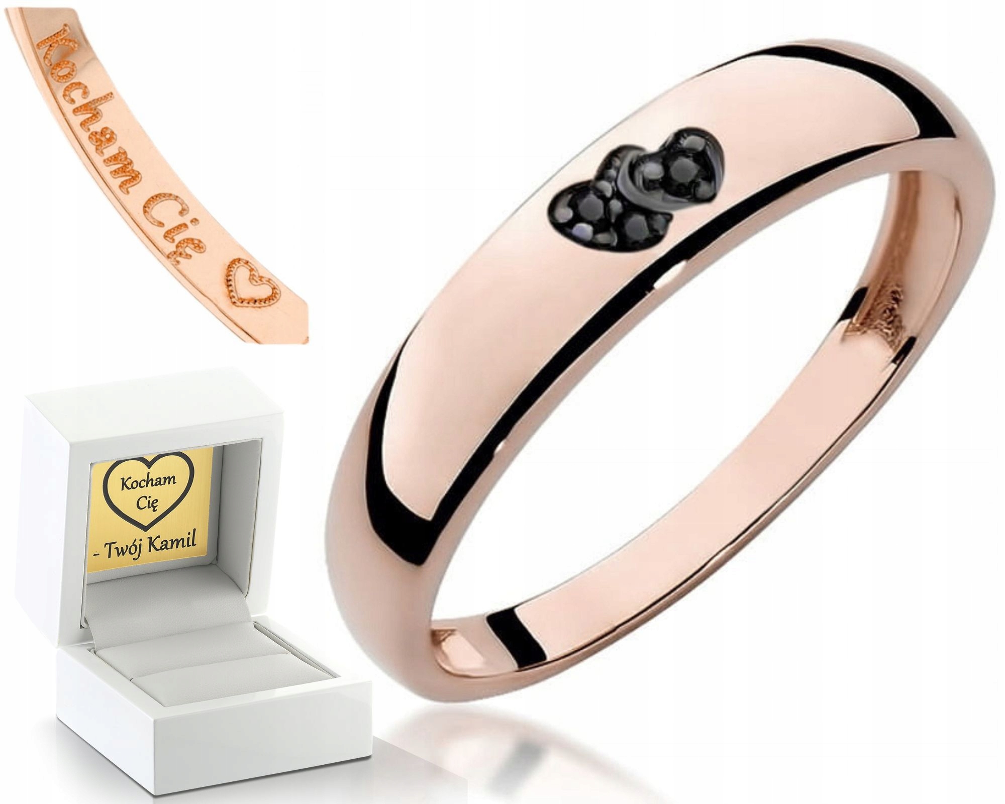 Růžové Zlato Prstýnek Černé Brilianty 585 Gravírování Dárek