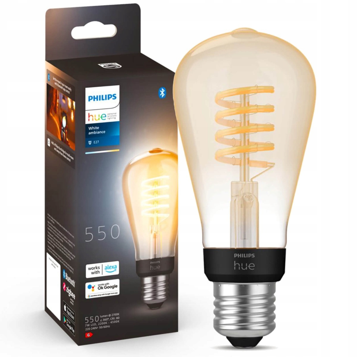 Led žárovka Edison E27 ST64 7W Cct Philips Hue Filament Bluetooth Zigbee