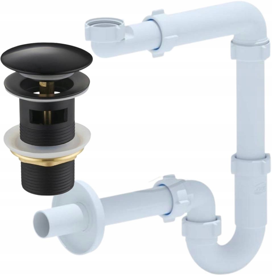 CZARNY KOREK KLIK KLAK +SYFON UMYWALKI PRZYŚCIENNY