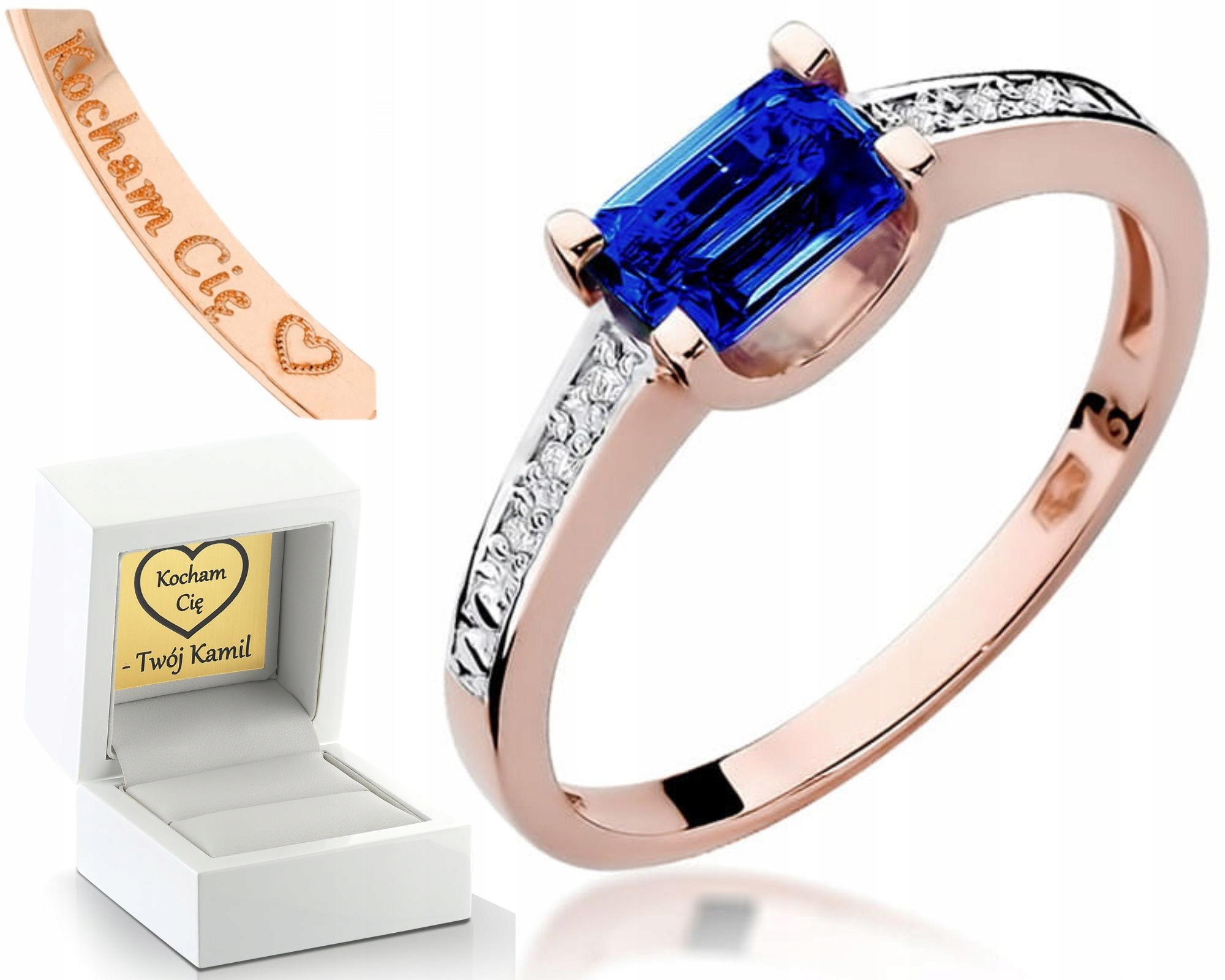 Prstýnek Z Růžového Zlata, Briliantový Safír 585