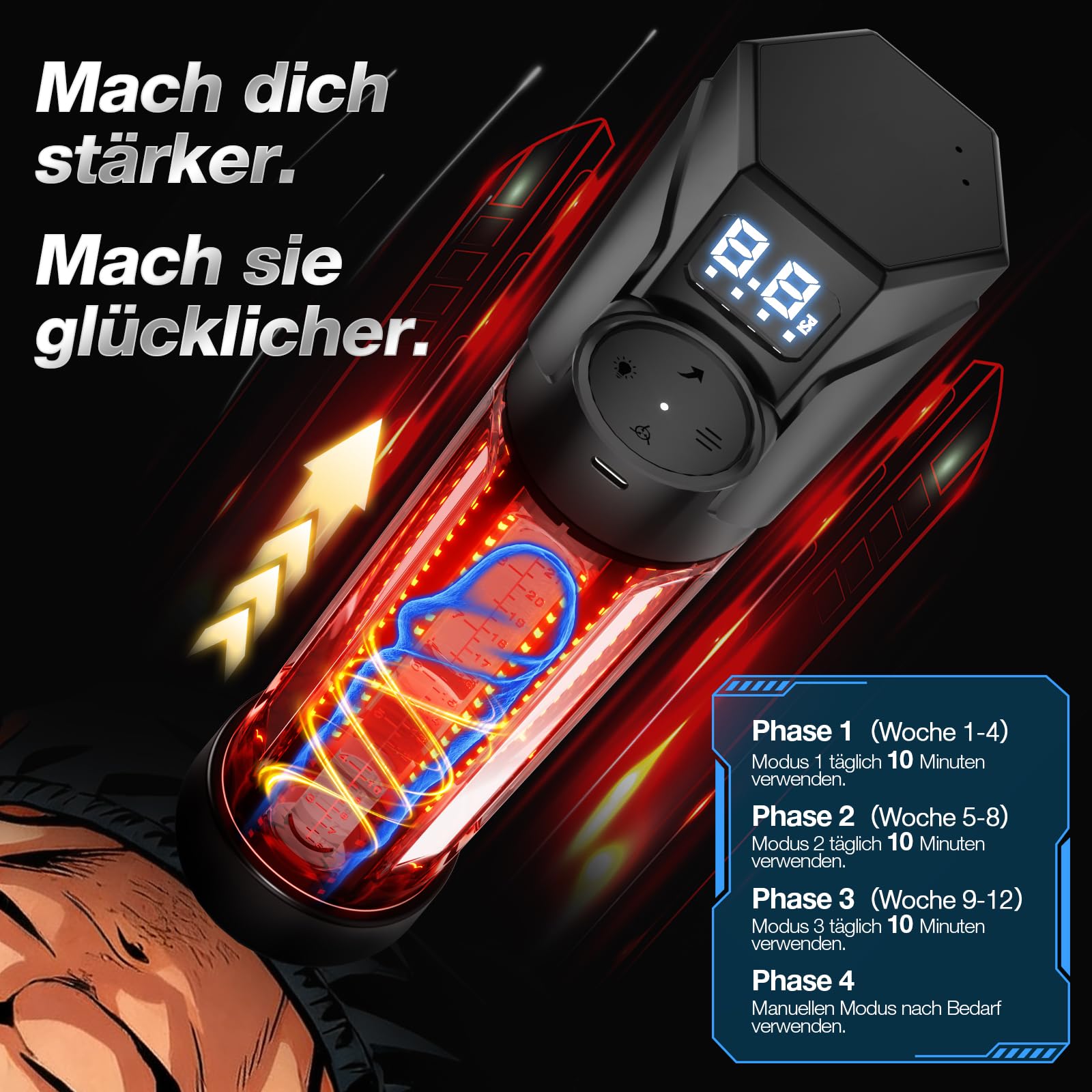ELEKTRYCZNA POMPA DO PENISA Z LED TERAPIĄ DLA MĘŻCZYZN WODOODPORNA — miniatura 6