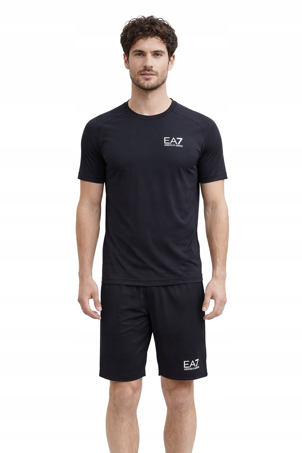 Emporio Armani Černý Pánský Komplet S Logem EA7 Krátký Rukáv M I4A