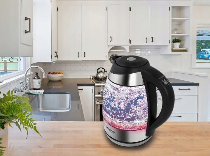 ELEKTRYCZNY CZAJNIK SZKLANY LED REGULACJA 1,7L Wysokość produktu 23 cm