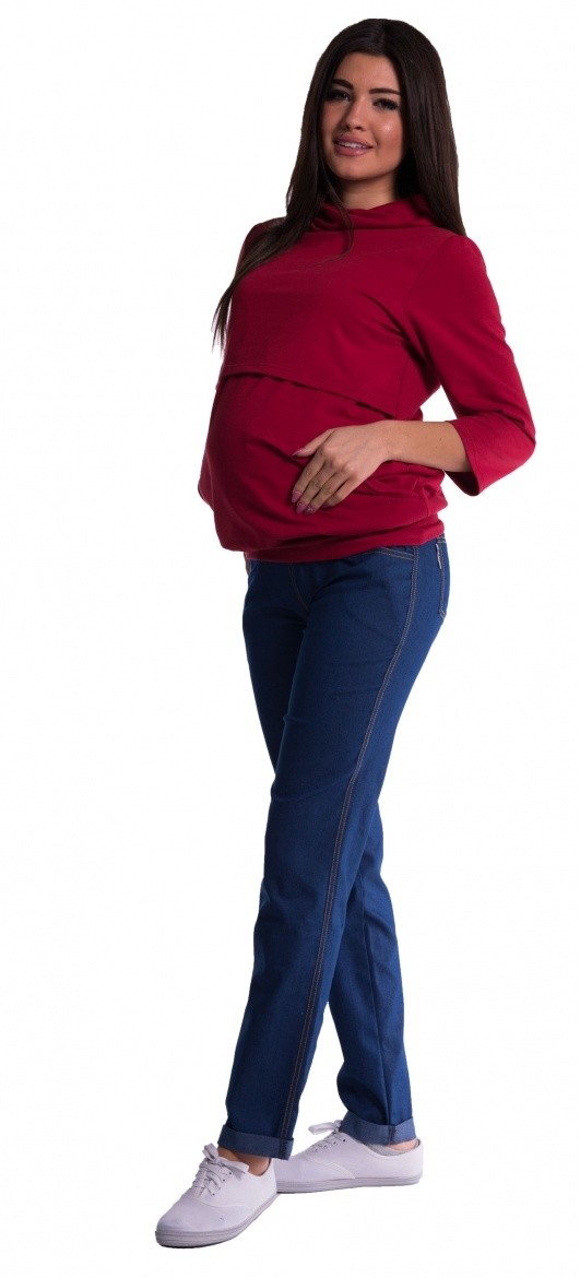 Těhotenské kalhoty letní bez břišního pásu tmavý jeans, vel. M