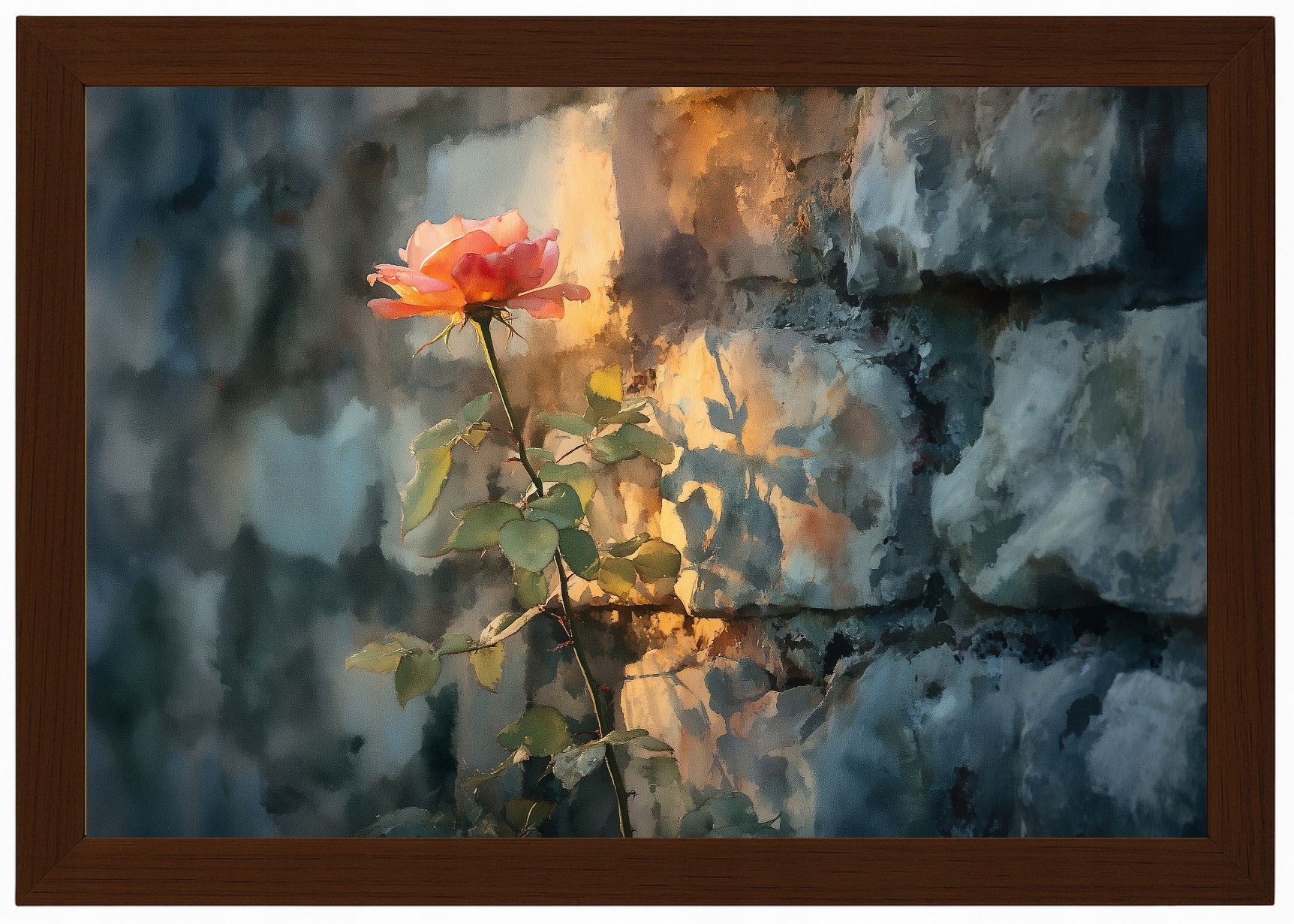 Plakát Rámeček Plakát Dřevo Lososová Růžová Kamenná Zeď Nostalgie 60x40