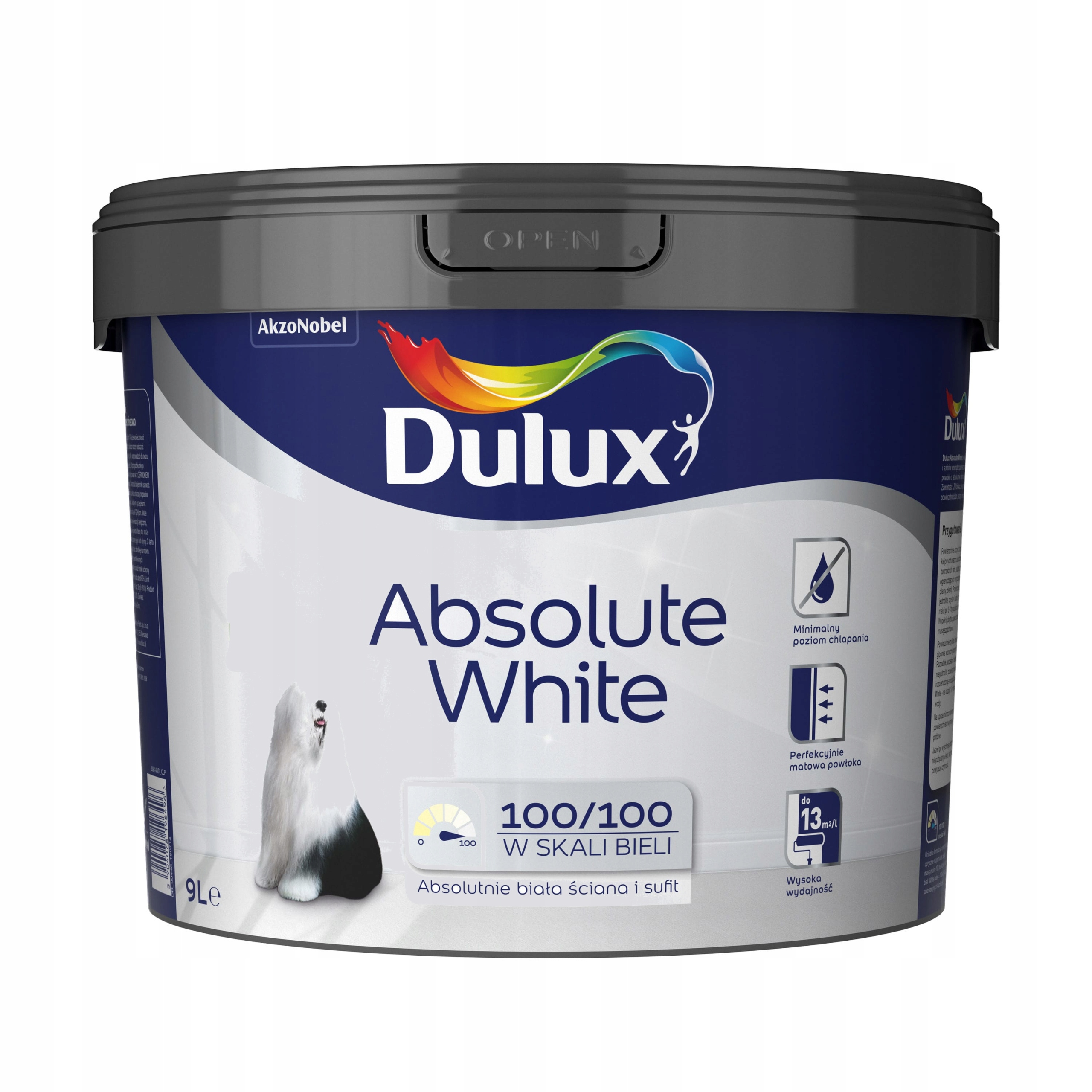 DULUx Farba Absolute White Śnieżnobiała Matowa 9L