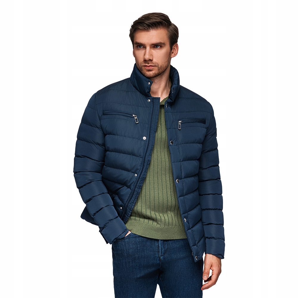 Pánská prošívaná bunda se stojáčkem a zipy tmavě modrá V2 OM-JALP-0260 vel. L