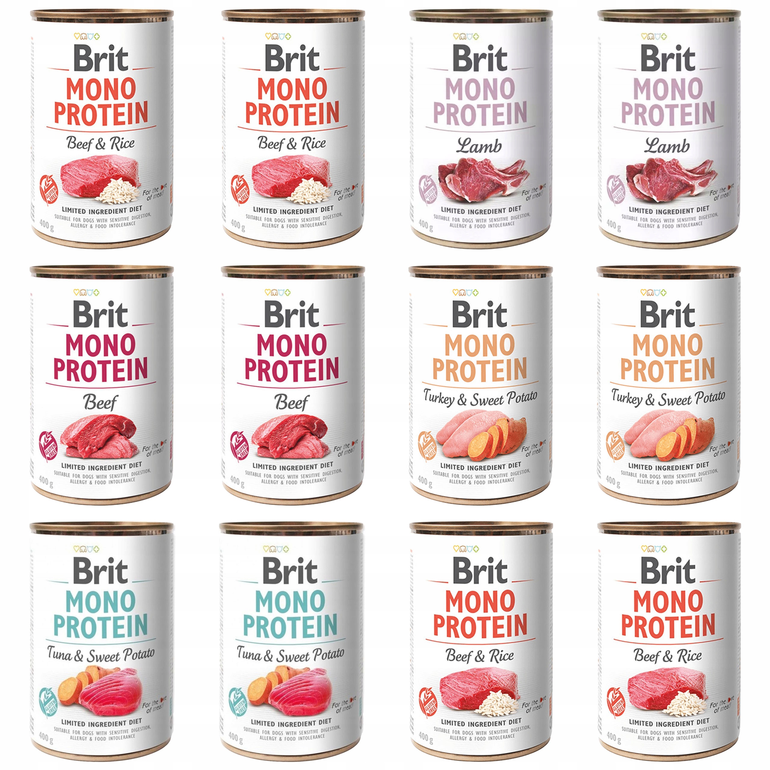 Levně Mokré Krmivo pro psy Brit Mono mix chutí 12 x 400g monoproteinové bezobilné krmivo