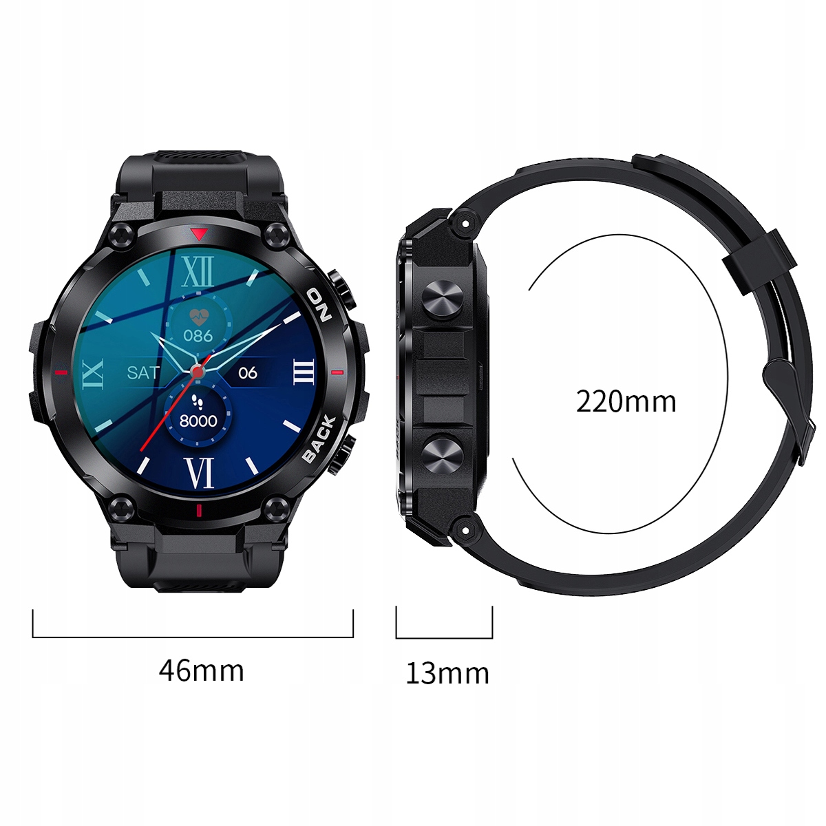 ZEGAREK SMARTWATCH MĘSKI FUNKCJA GPS WODOODPORNY POLSKIE MENU SPORT ZDROWIE Model JG Smart Smartwatch K37 czarny MEN