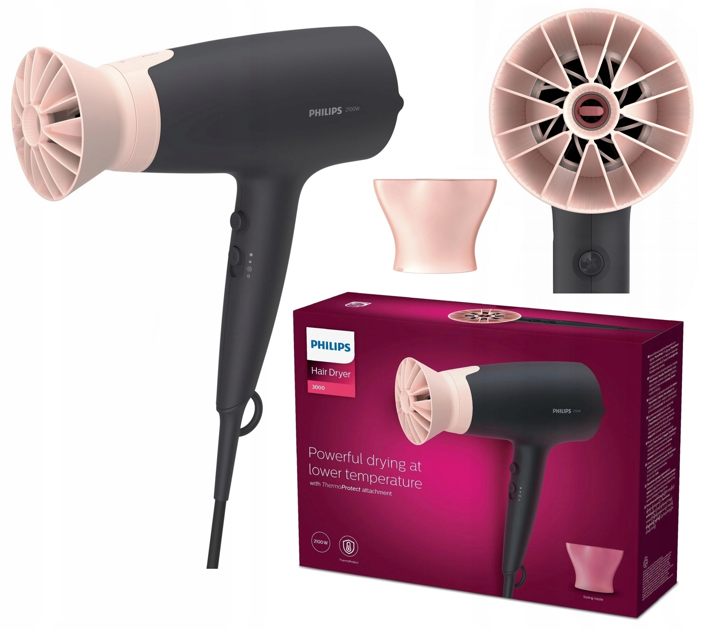 SUSZARKA DO WŁOSÓW PHILIPS THERMOPROTECT KONCENTRATOR MOC 2100W JONIZUJĄCA