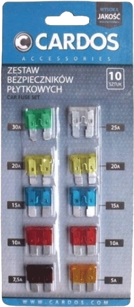 

Bezpieczniki Płytkowe Uni MIX 10szt Cardos AA301S