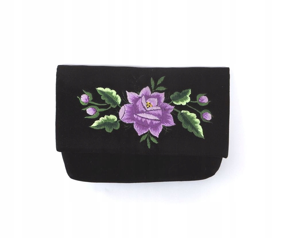 Folk Psaníčko s rybářskou výšivkou (fialová růže)