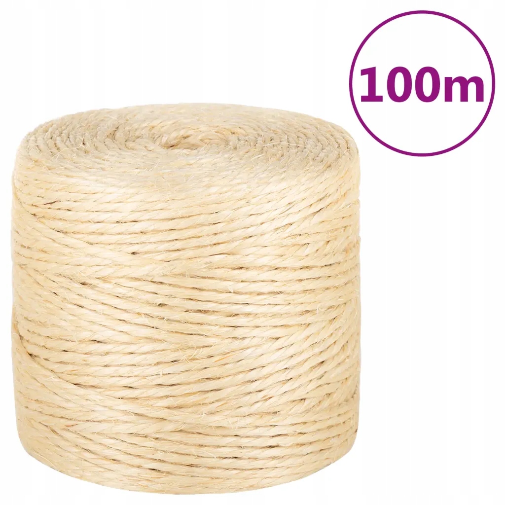 Sisalová šňůra 100% přírodní, odolná proti oděru, 4 mm x 100 m