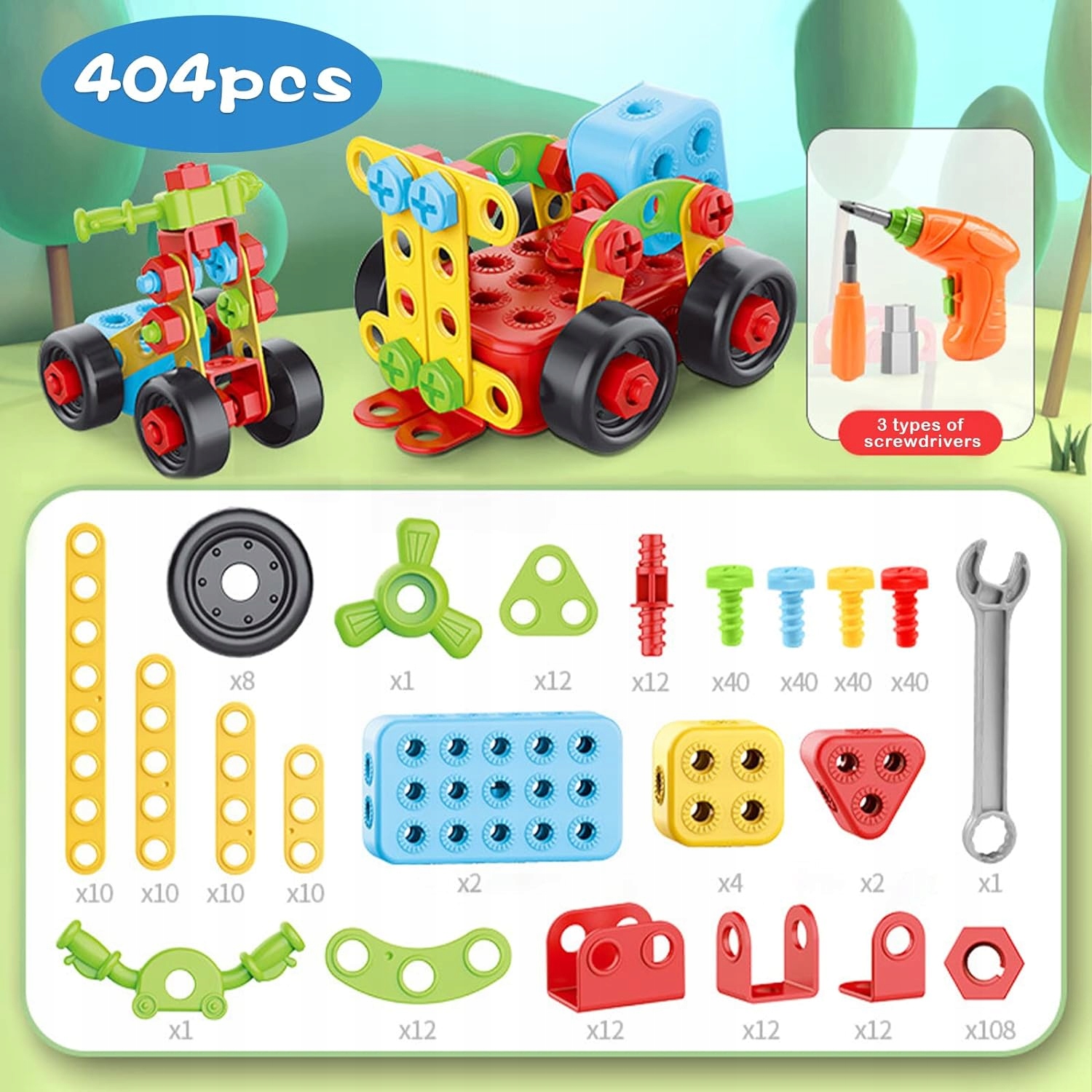 KLOCKI KONSTRUKCYJNE EDUKACYJNE 404el Wkrętarka Śrubki Marka bez marki