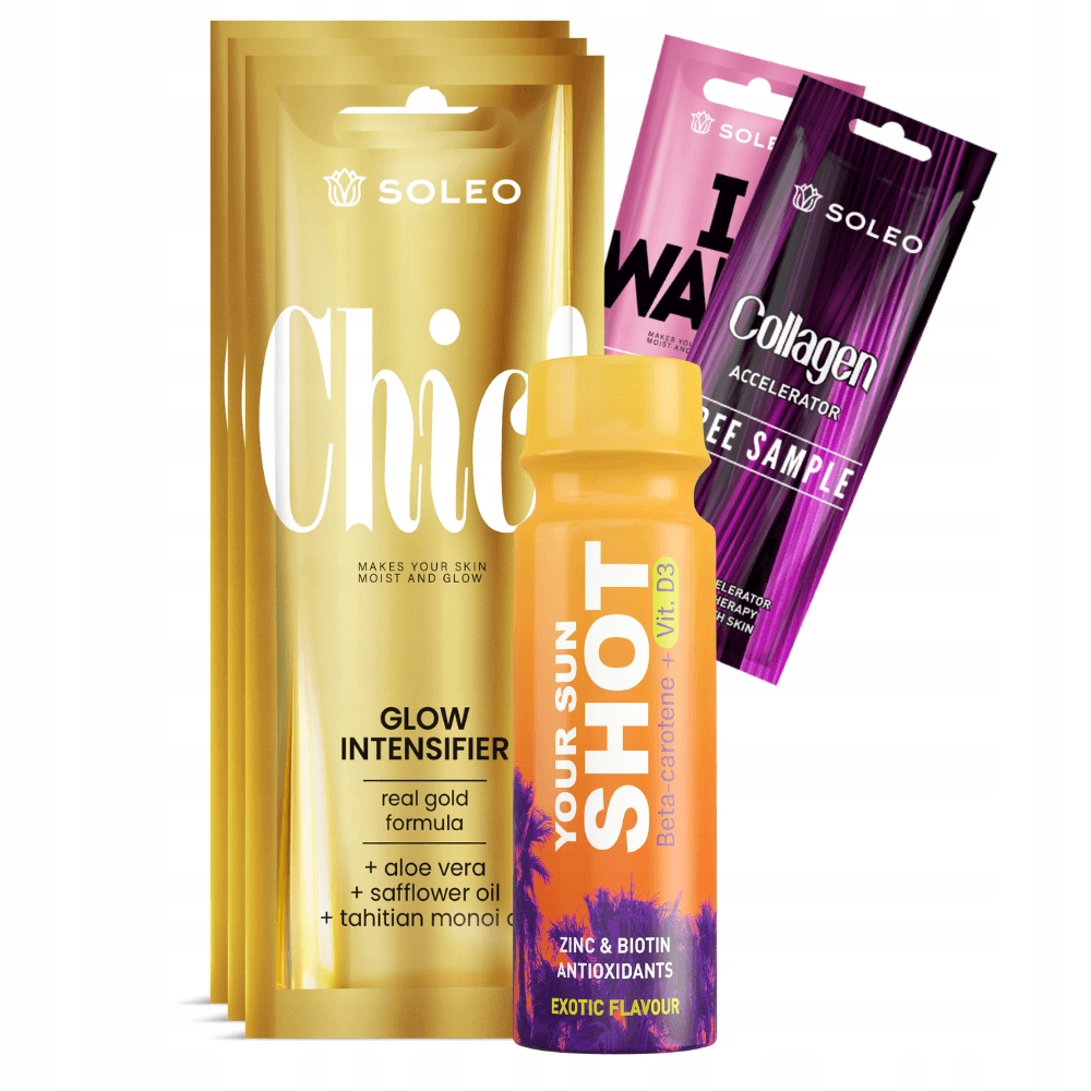 SOLEO CHIC 3x15ml PRZYSPIESZACZ OPALANIA Z DROBINKAMI ZŁOTA +GRATISY