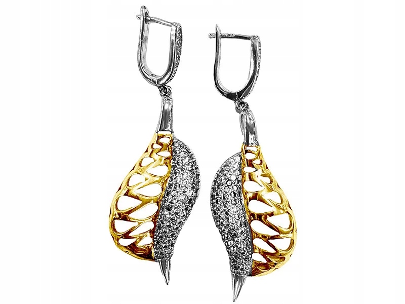 Stříbrné závěsné náušnice 925, elegantní ažurové listy se zlacením, dárek