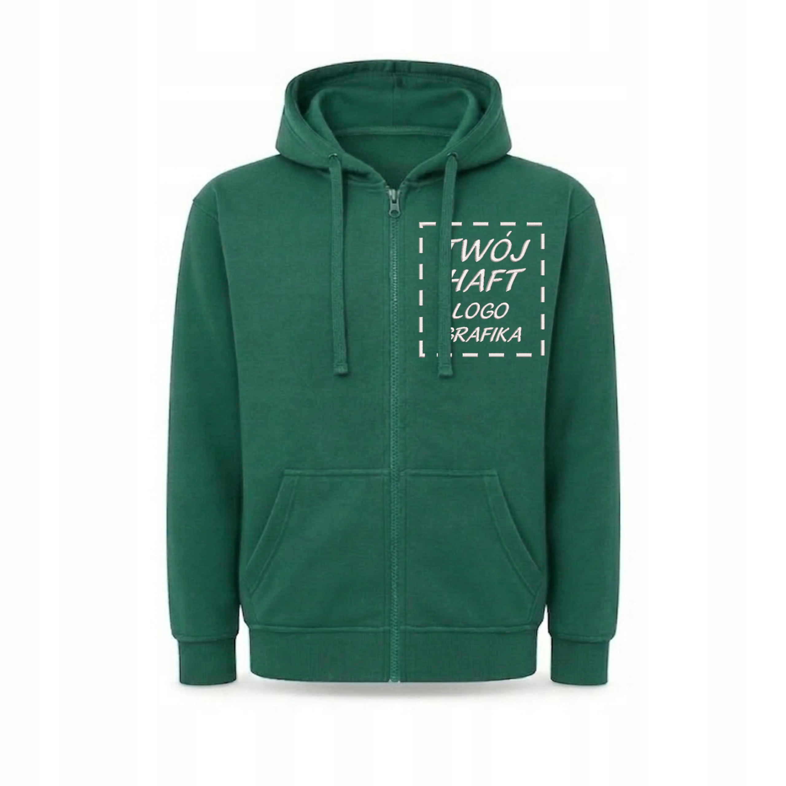 Rozepínací Mikina s kapucí Vlastní Výšivka (ne potisk) Logo Pánské Zelená